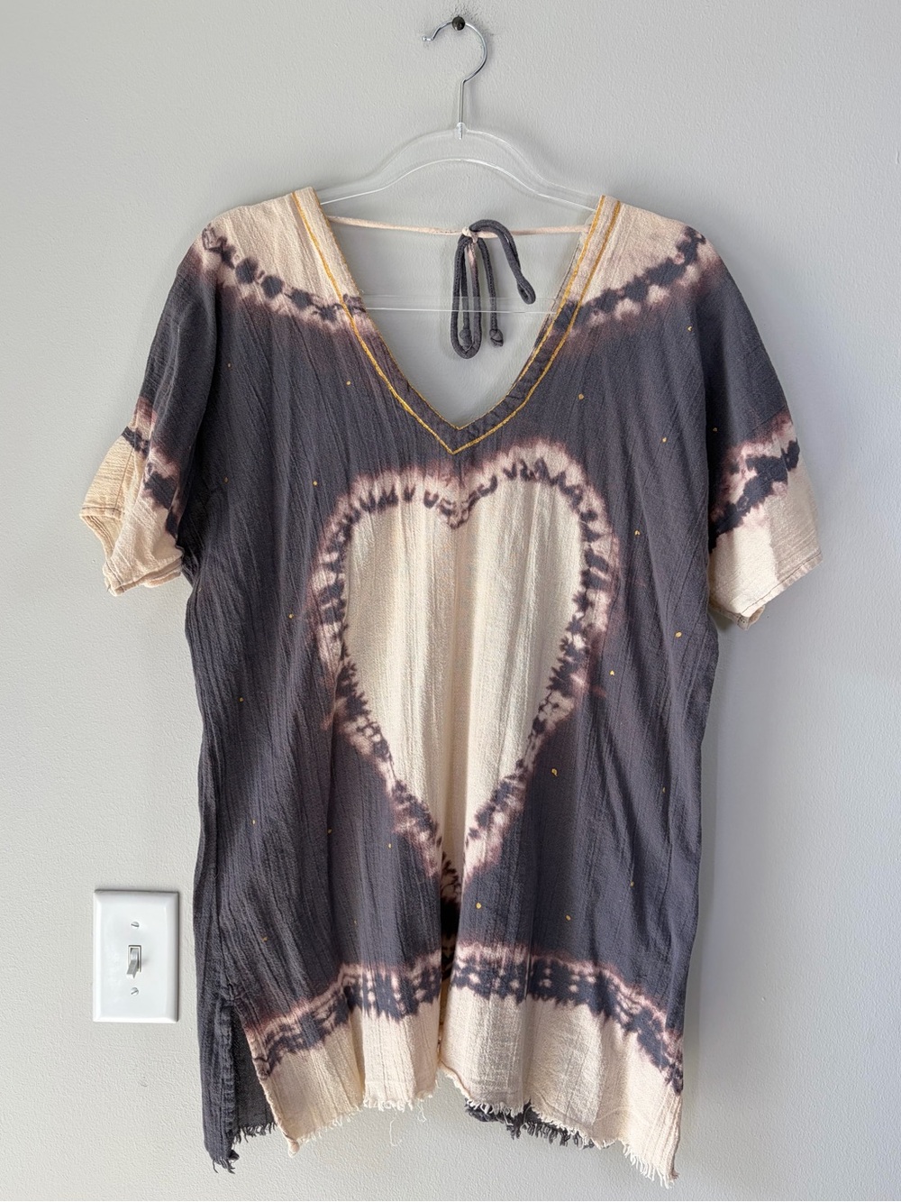 Natural Life Gauzey Cotton Heart Tie Dyed Kaftan Tunic Top Cover Up ONE SIZE